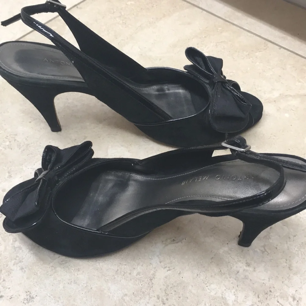 Antonio Melani Black Suede Healed Stiletto Sandal with Bows size 6.5, the go to - Picture 7 of 11